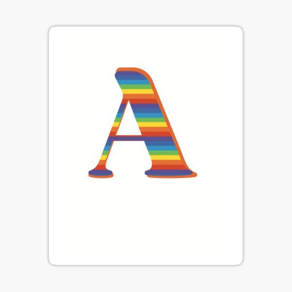 Vista previa del artículo con la obra «Pegatina personalizada con el nombre de la letra inicial A del arcoíris», diseñado y vendido por Strawberry Joy Designs.