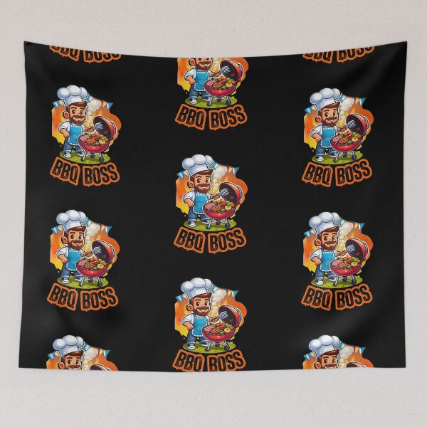Item preview, BBQ Boss - Funny Cartoon Chef Grilling Meat and Vegetables designed and sold by Psycho-Crazy.