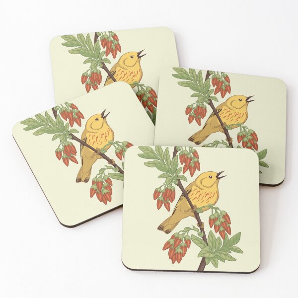 Item preview, Yellow Warbler with Black Huckleberry Blossoms designed and sold by JadaFitch.