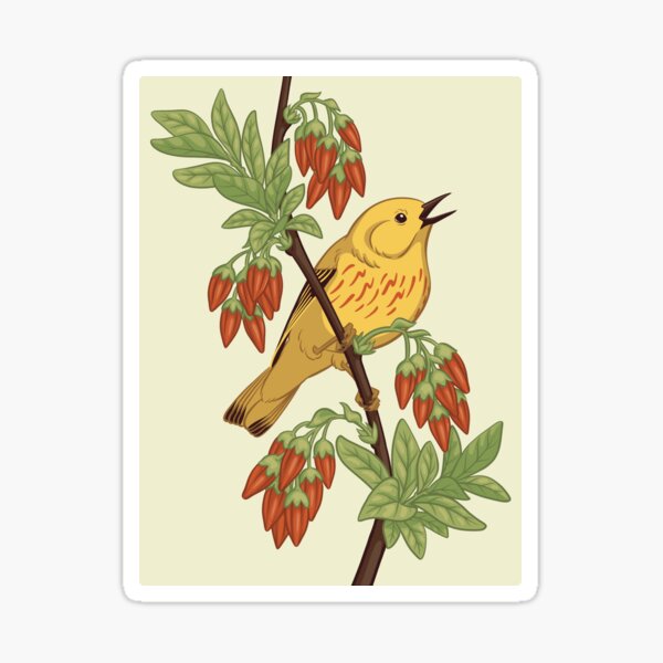 Item preview, Yellow Warbler with Black Huckleberry Blossoms designed and sold by JadaFitch.