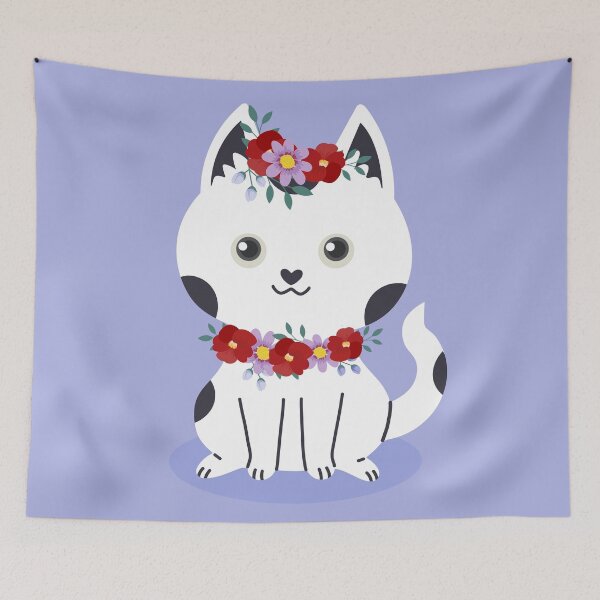 Item preview, Flat Design Spring Love Illustration with Black and White Cat wearing and Flowers Decoration designed and sold by AlginaPugachova.