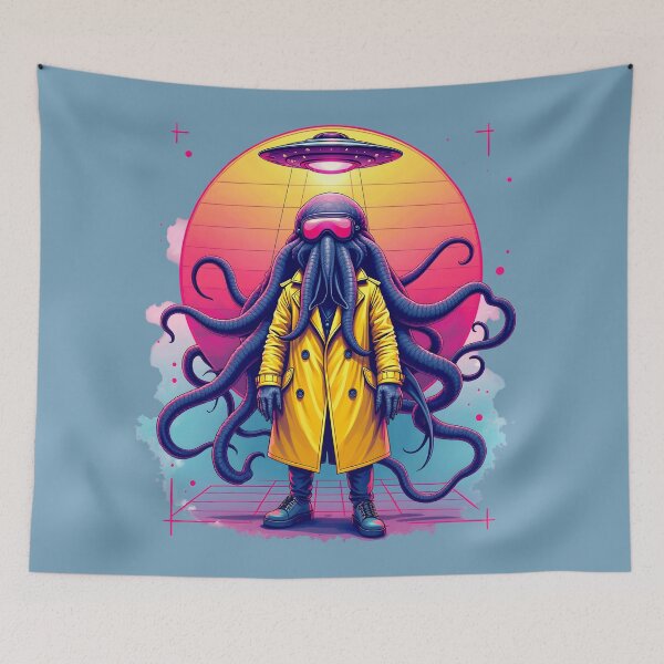 Item preview, Vibrant UFO 1980s Artwork: Cthulhu Alien Encounter designed and sold by RetroTraveller.
