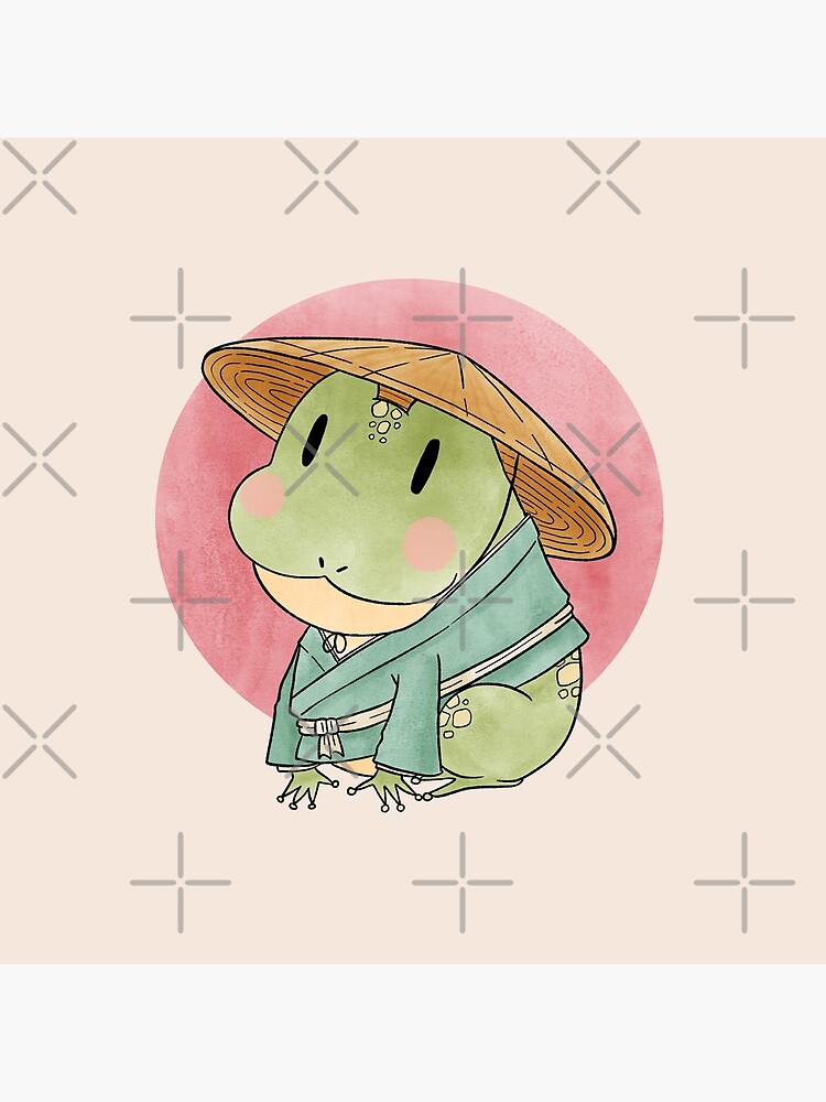Thumbnail 2 of 2, Tote Bag, Cute Japanese Frog Wearing a Straw Hat Illustration designed and sold by MariOyama.
