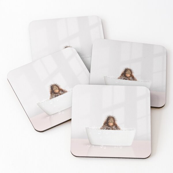Item preview, Baby Monkey in Modern Bathtub Pink Print, Baby Monkey Bathing, Animals in Bathtub Art by Synplus designed and sold by synplus.