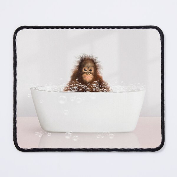 Item preview, Baby Monkey in Modern Bathtub Pink Print, Baby Monkey Bathing, Animals in Bathtub Art by Synplus designed and sold by synplus.