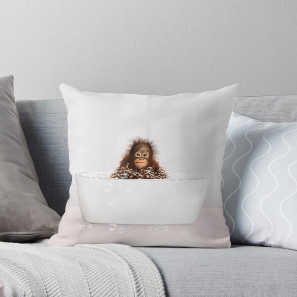 Item preview, Baby Monkey in Modern Bathtub Pink Print, Baby Monkey Bathing, Animals in Bathtub Art by Synplus designed and sold by synplus.