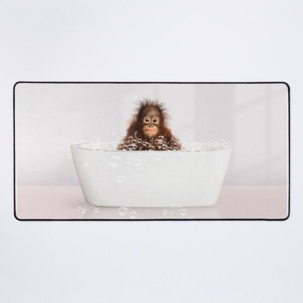 Item preview, Baby Monkey in Modern Bathtub Pink Print, Baby Monkey Bathing, Animals in Bathtub Art by Synplus designed and sold by synplus.