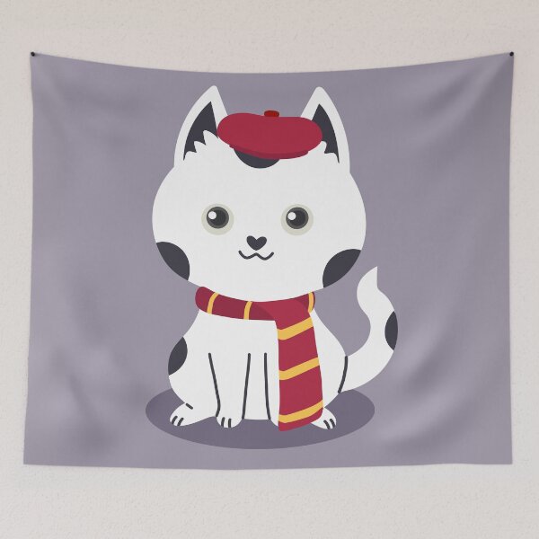 Item preview, Flat Design Illustration with Black and Cat wearing Beret and Scarf	 designed and sold by AlginaPugachova.