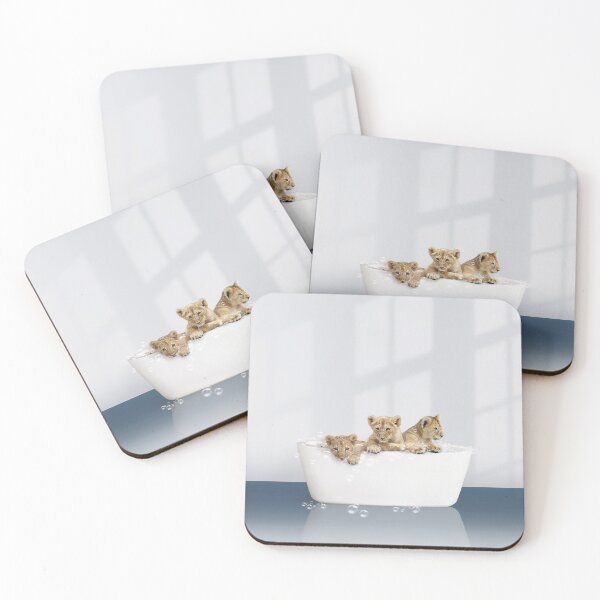 Item preview, Baby Lions in Modern Bathtub Blue Print, Lion Cub Bathing, Animals in Bathtub Art by Synplus designed and sold by synplus.