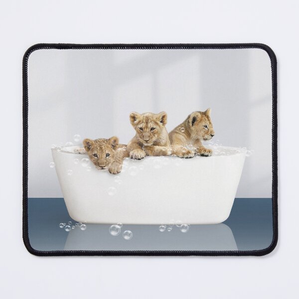 Item preview, Baby Lions in Modern Bathtub Blue Print, Lion Cub Bathing, Animals in Bathtub Art by Synplus designed and sold by synplus.