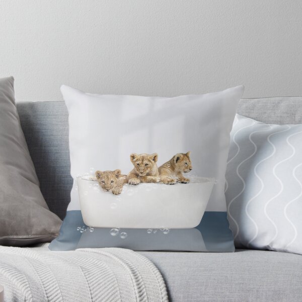Item preview, Baby Lions in Modern Bathtub Blue Print, Lion Cub Bathing, Animals in Bathtub Art by Synplus designed and sold by synplus.