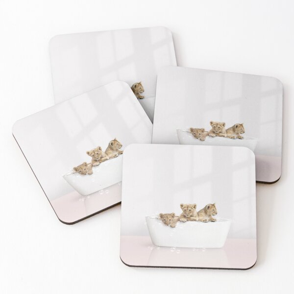 Item preview, Baby Lions in Modern Bathtub Pink Print, Lion Cub Bathing, Animals in Bathtub Art by Synplus designed and sold by synplus.