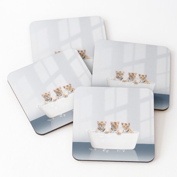 Item preview, Three Baby Tigers in Modern Bathtub Blue Print, Tiger Cub Bathing, Animals in Bathtub Art by Synplus designed and sold by synplus.