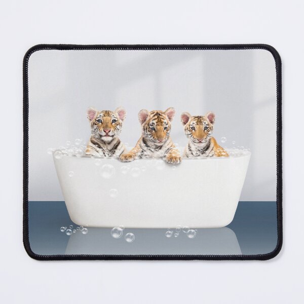 Item preview, Three Baby Tigers in Modern Bathtub Blue Print, Tiger Cub Bathing, Animals in Bathtub Art by Synplus designed and sold by synplus.