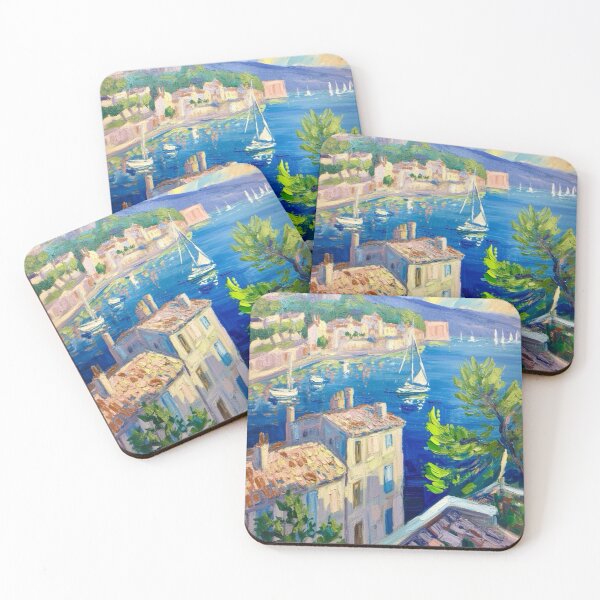 Item preview, Seaside House with Blue Shutters – French Impressionist Landscape designed and sold by CARRAANN.