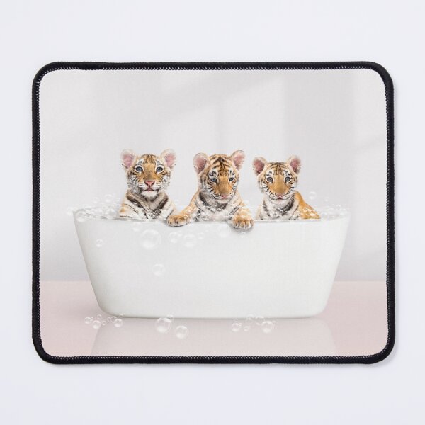 Item preview, Three Baby Tigers in Modern Bathtub Pink Print, Tiger Cub Bathing, Animals in Bathtub Art by Synplus designed and sold by synplus.