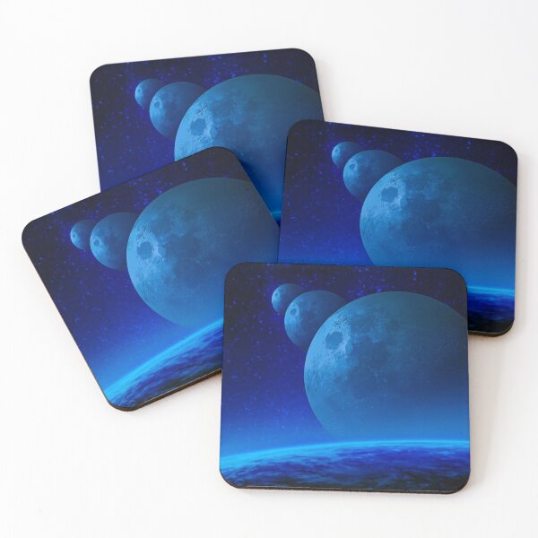Item preview, Earth-Like Planet with 3 Moons and Blue Neon Lights - Futuristic Space Art designed and sold by ApGraphicDesigns.