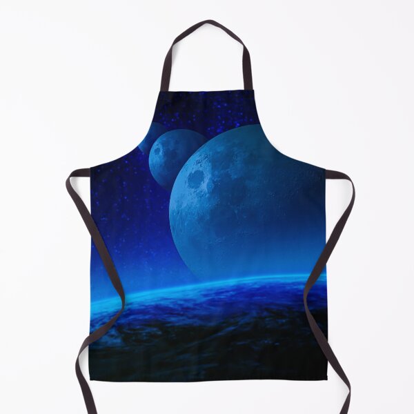 Item preview, Earth-Like Planet with 3 Moons and Blue Neon Lights - Futuristic Space Art designed and sold by ApGraphicDesigns.