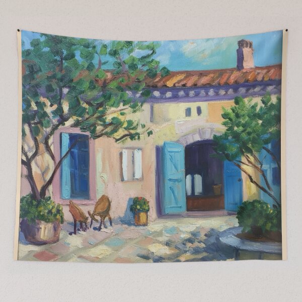 Item preview, Sunlit Courtyard in the South of France – French Impressionist Painting designed and sold by CARRAANN.