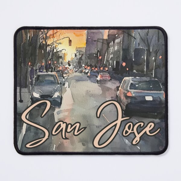 Item preview, San Jose California Watercolor Cityscape Art designed and sold by TuncGK.