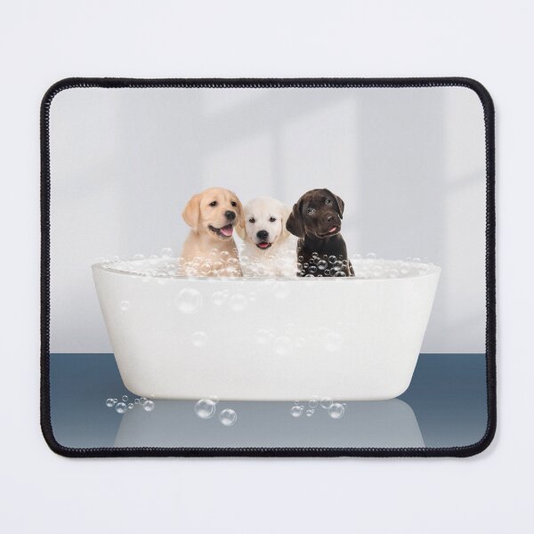 Item preview, Three Puppies in Modern Bathtub Blue Print, Puppy Golden Retriever, Puppy Bathing, Animals in Bathtub Art by Synplus designed and sold by synplus.