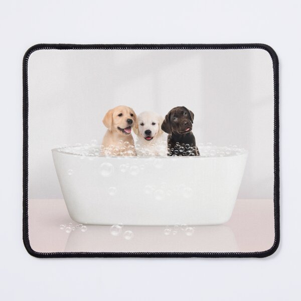 Item preview, Three Puppies in Modern Bathtub Pink Print, Puppy Golden Retriever, Puppy Bathing, Animals in Bathtub Art by Synplus designed and sold by synplus.