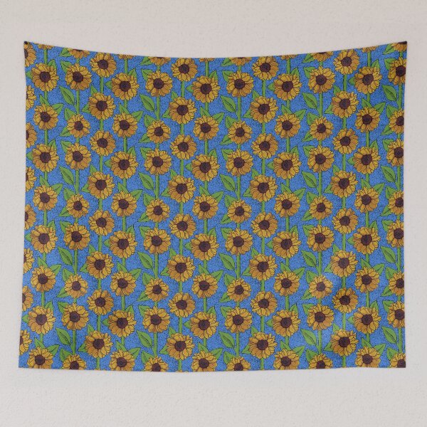 Item preview, Field of sunflowers on bright blue designed and sold by MarySchwindt.