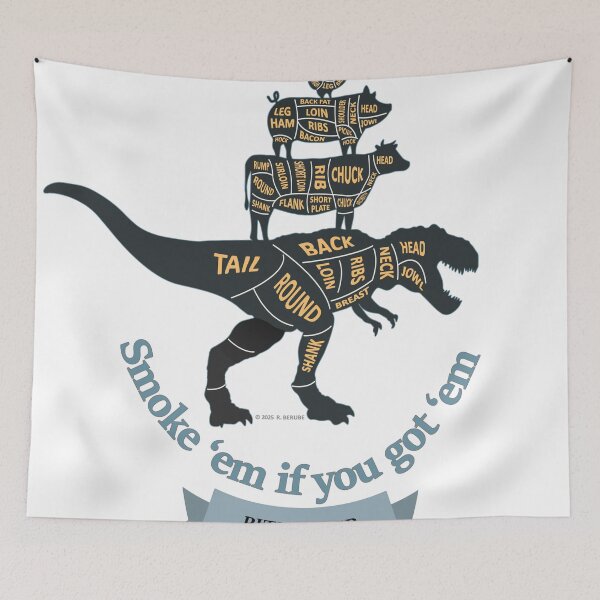 Item preview, Smoke 'em if you got 'em BBQ Pitmaster meat cut diagram T- Rex designed and sold by RichDesignPro.
