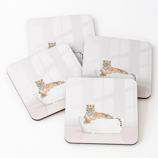 Item preview, Tiger in Modern Bathtub Pink Print, Tiger Bathing, Animals in Bathtub Art by Synplus designed and sold by synplus.
