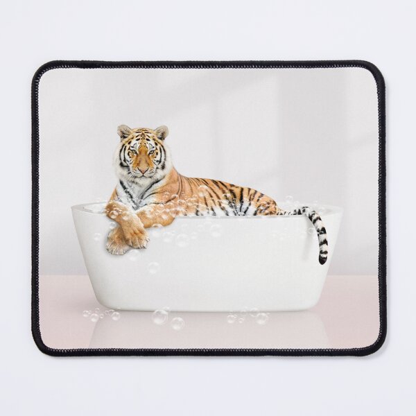 Item preview, Tiger in Modern Bathtub Pink Print, Tiger Bathing, Animals in Bathtub Art by Synplus designed and sold by synplus.