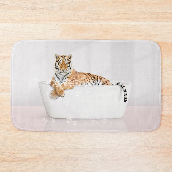 Item preview, Tiger in Modern Bathtub Pink Print, Tiger Bathing, Animals in Bathtub Art by Synplus designed and sold by synplus.