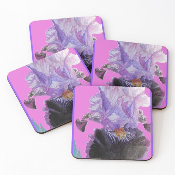 Artikelvorschau, Lila und schwarze Bartiris-Iris-Aquarell-Rosa-Blumen-Blumen-Malerei entworfen und verkauft von Sarah Rajkotwala.