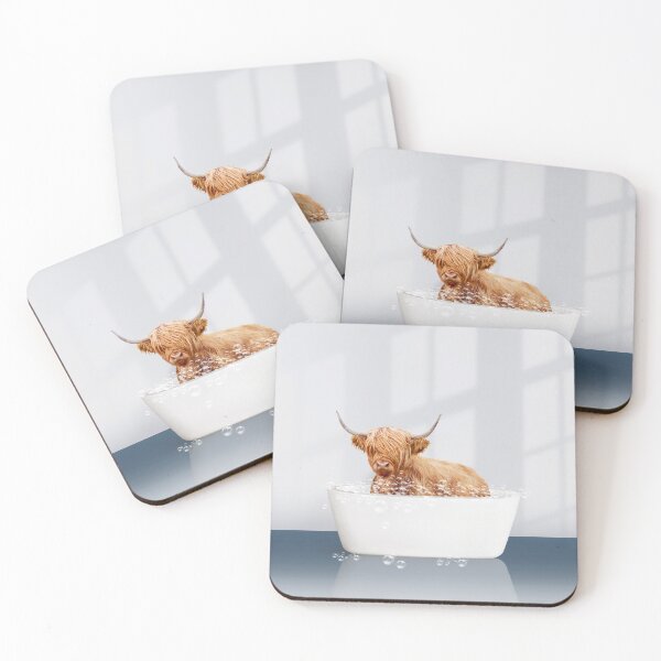 Item preview, Cow in Modern Bathtub Blue Print, Highland Cow Bathing, Animals in Bathtub Art by Synplus designed and sold by synplus.