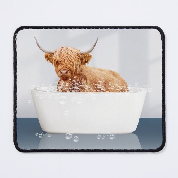 Item preview, Cow in Modern Bathtub Blue Print, Highland Cow Bathing, Animals in Bathtub Art by Synplus designed and sold by synplus.