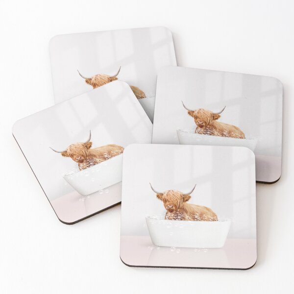 Item preview, Cow in Modern Bathtub Pink Print, Highland Cow Bathing, Animals in Bathtub Art by Synplus designed and sold by synplus.
