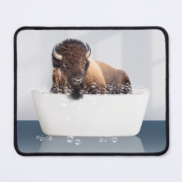 Item preview, Bison in Modern Bathtub Blue Print, American Bison Bathing, Animals in Bathtub Art by Synplus designed and sold by synplus.