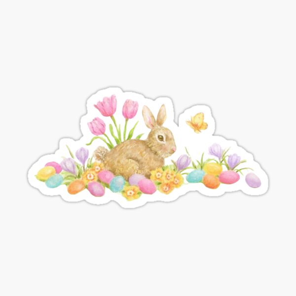 Easter Rabbit Nestled in Spring Colored Eggs Sticker