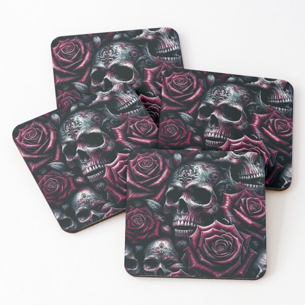 Item preview, Gothic Skulls and Red Roses Print Pattern designed and sold by PinUpPizzazz.