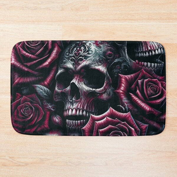 Item preview, Gothic Skulls and Red Roses Print Pattern designed and sold by PinUpPizzazz.