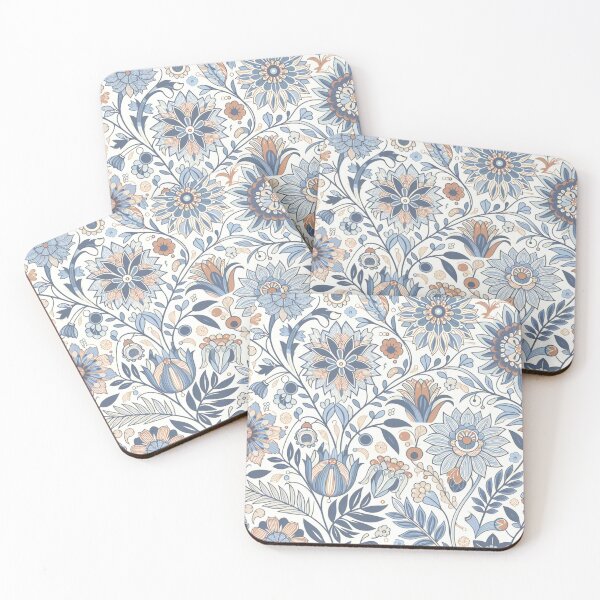 Item preview, retro blue orange cream floral line designed and sold by Bondrewd1.