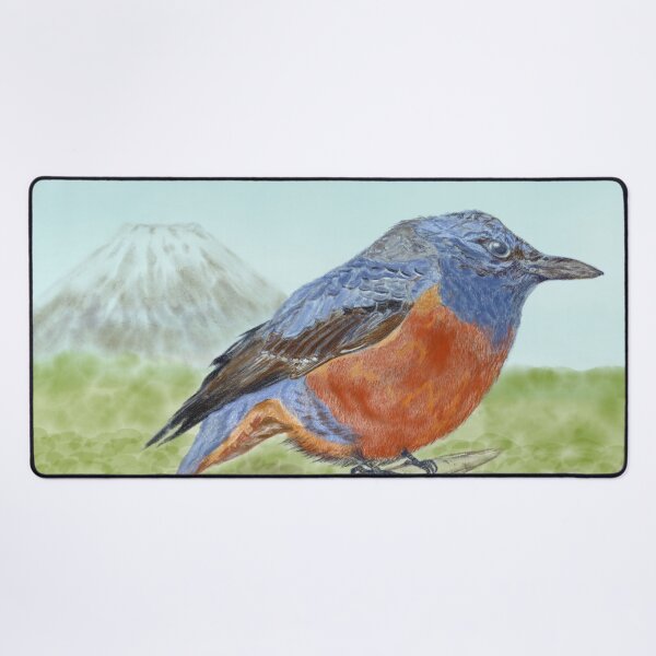 Item preview, An adorable blue bird and a volcano mountain. designed and sold by greenPQBstudio.