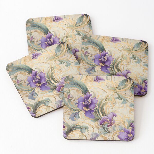 Item preview, Purple Iris floral and swirling vine designed and sold by Designbes.