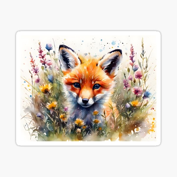 Item preview, Cute Fox Cub & Wildflowers designed and sold by Country-Artist.
