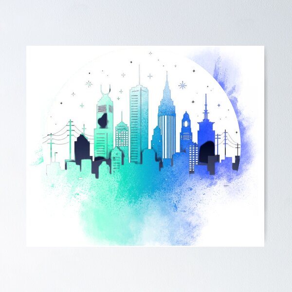 Item preview, Dreamy City Skyline Watercolor Illustration – Urban Nightscape Art designed and sold by CoolSipDesigns.