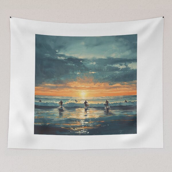 Item preview, Sunset Surf Session – Surfers Ocean Waves Painting designed and sold by AchaRat.