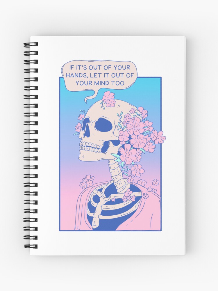 Thumbnail 1 von 3, Notizbuch, Lass es los Skelett Zitat | Pastel Goth Ruhige Stimmung designt und verkauft von jess1586.