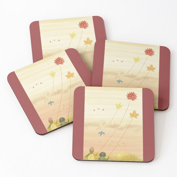 Item preview, Three good friends flying leaf-kites in autumn designed and sold by greenPQBstudio.