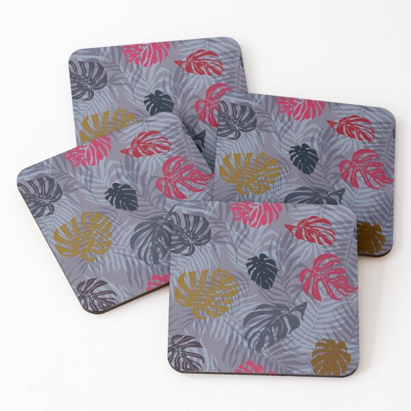 Item preview, Colorful Tropical Leaves on Blue-Grey Background designed and sold by Nouveaupattern.