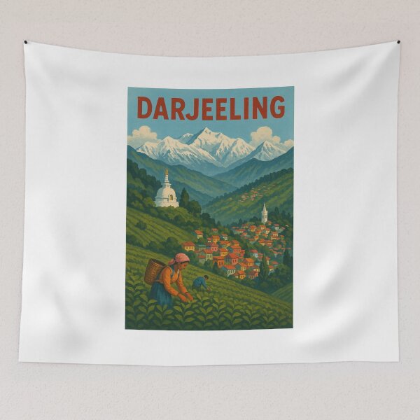 Item preview, Tea Pickers in Darjeeling Hills with Himalayan Mountains designed and sold by Places On Earth.