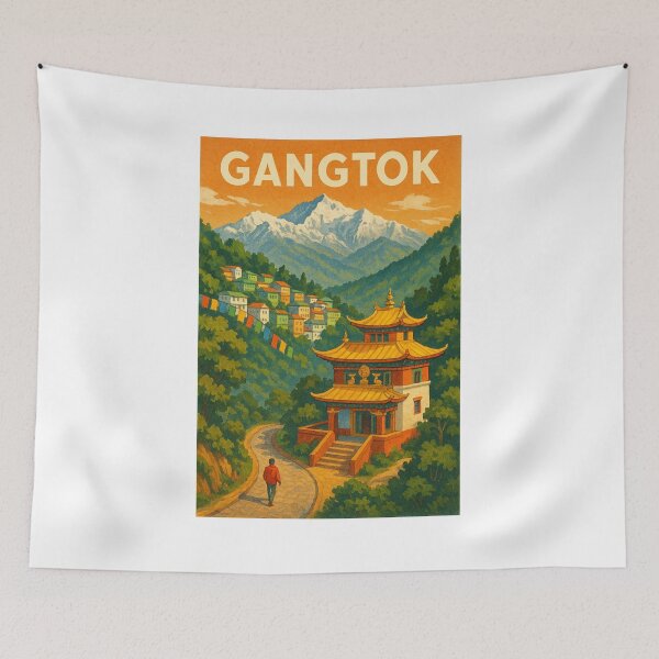 Item preview, Gangtok Monastery with Prayer Flags and Eastern Himalayan View designed and sold by Places On Earth.